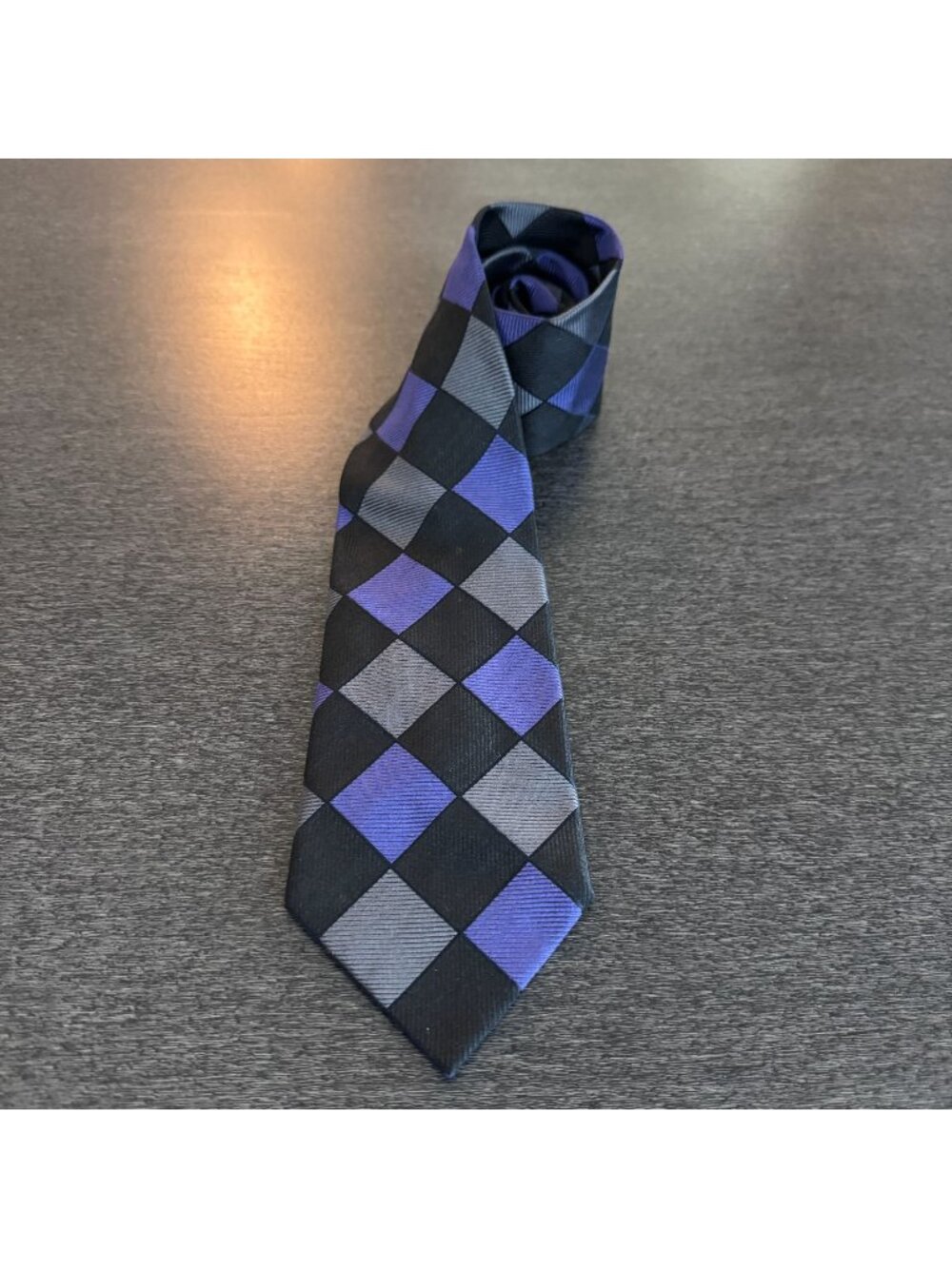 Charvet Place Vendôme Silk Tie Purple Gray Diamond Pattern Made In France